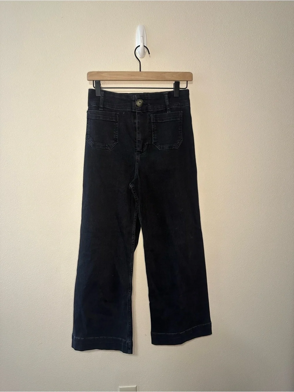 Anthropologie Pilcro the skipper high rise wide leg crop jeans black wash sz 26 - Picture 6 of 7